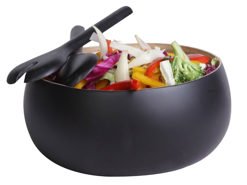 Handcrafted Spun Bamboo Salad Bowl and Servers - Durable Eco-friendly Kitchenware